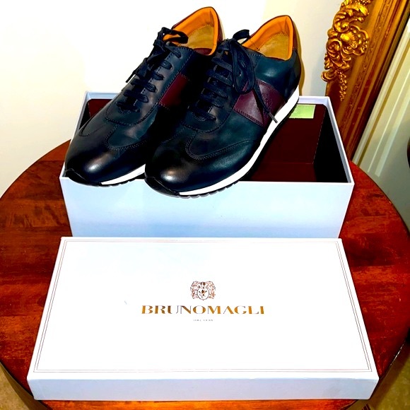 Bruno Magli Men’s Navy Leather Sport Sneakers Size 12 NWOB